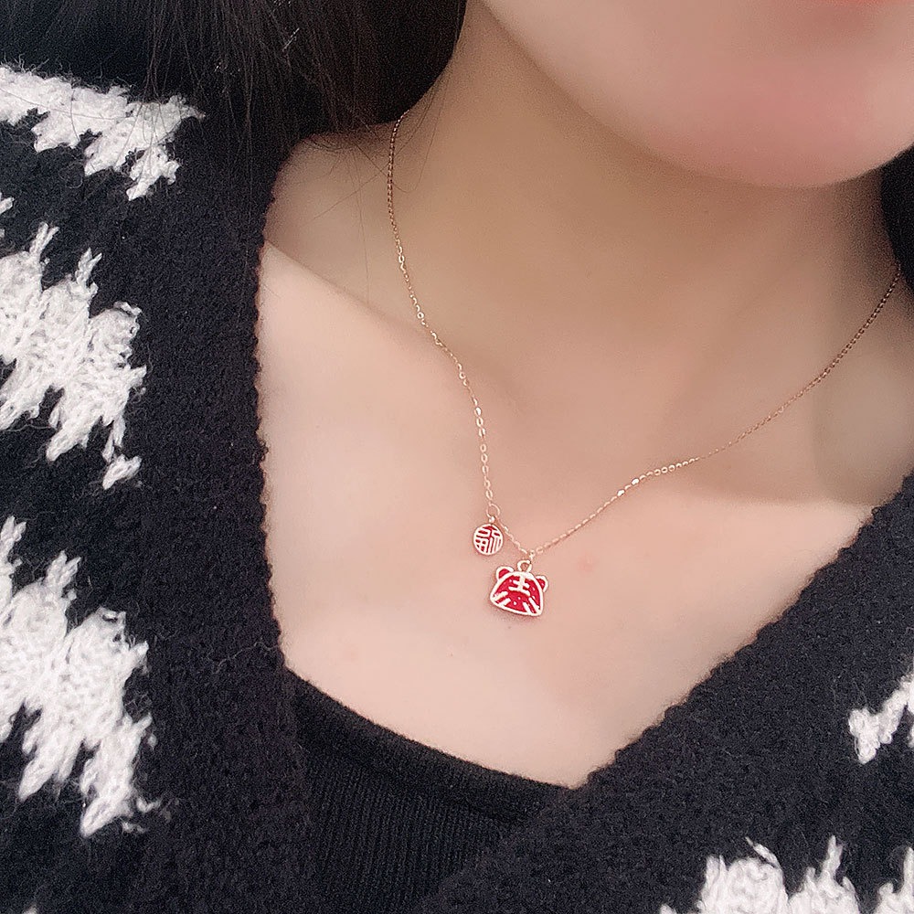 S925 sterling silver necklace red tiger temperature pendant clavicle chain - Image 4
