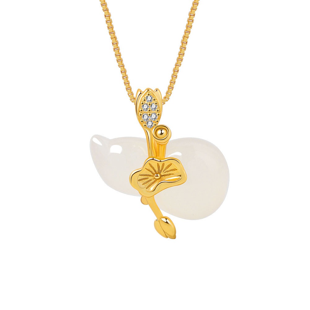 S925 sterling silver necklace chalcedony gourd pendant clavicle chain