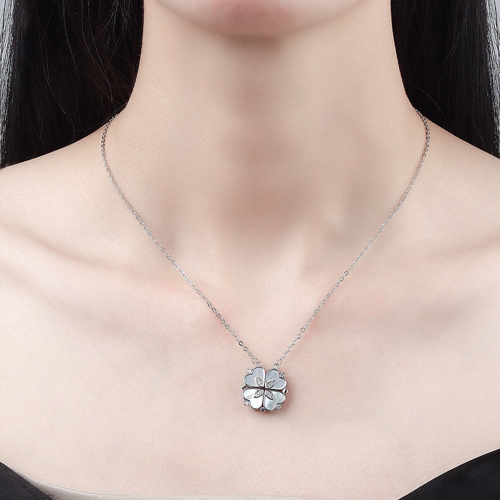S925 sterling silver necklace mother-of-pearl magnetic clover pendant clavicle chain - Image 5