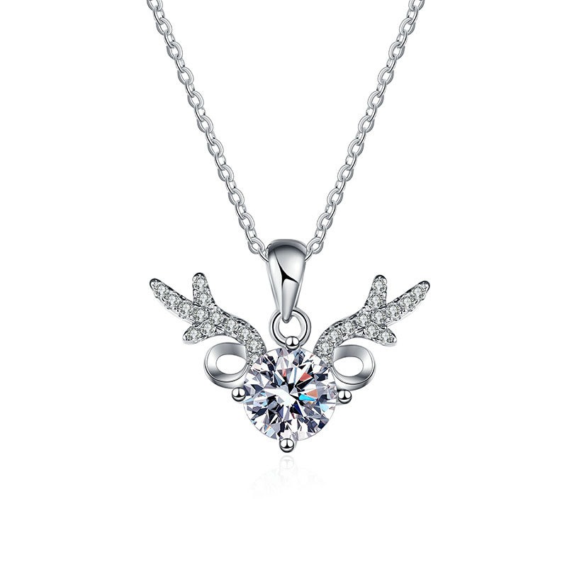S925 sterling silver necklace GRA moissanite deer head pendant clavicle chain
