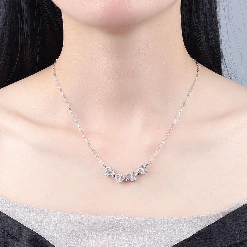 S925 sterling silver necklace heart shaped magnetic clover pendant clavicle chain - Image 4