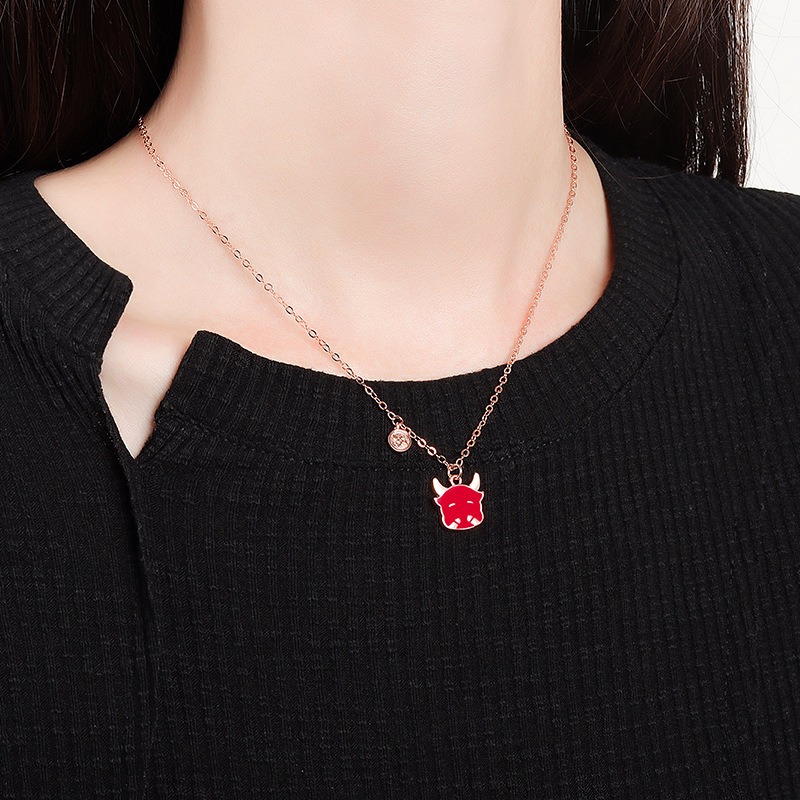 S925 sterling silver necklace red bull head thermochromic pendant clavicle chain - Image 5