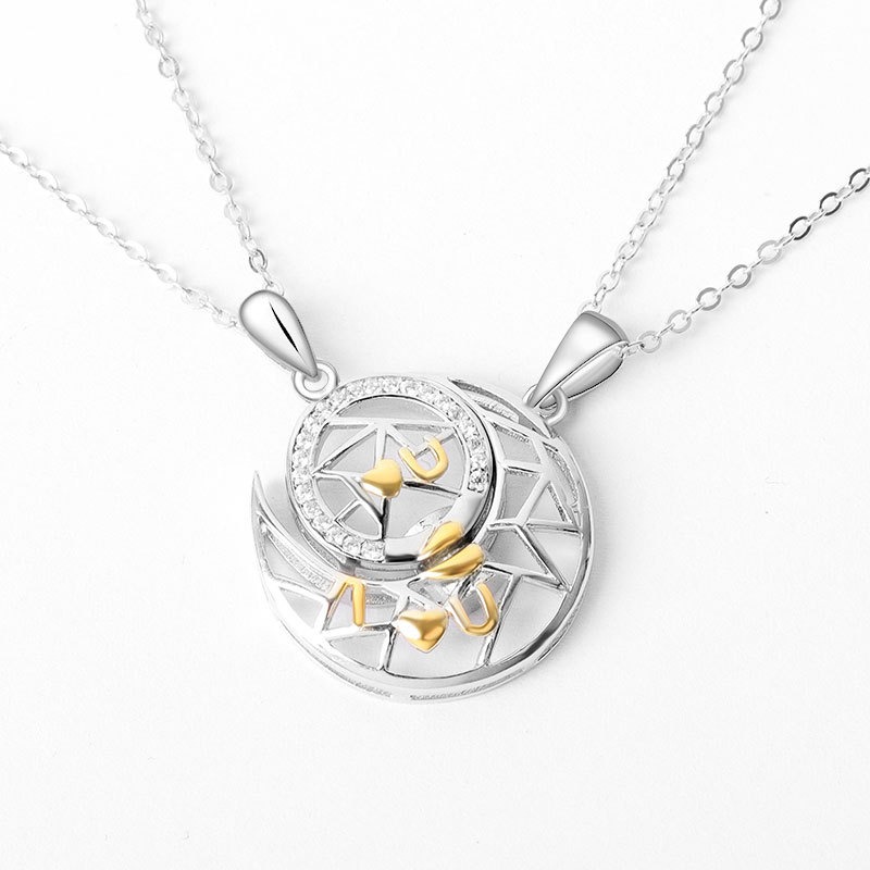 S925 sterling silver necklace sun moon couple pendant clavicle chain