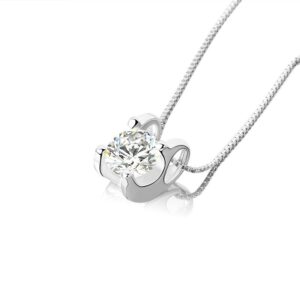 S925 sterling silver necklace four claws round zircon pendant clavicle chain