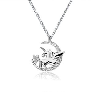 S925 sterling silver necklace unicorn pendant clavicle chain