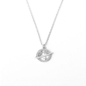 S925 Sterling Silver Necklace Planet Pendant Clavicle Chain