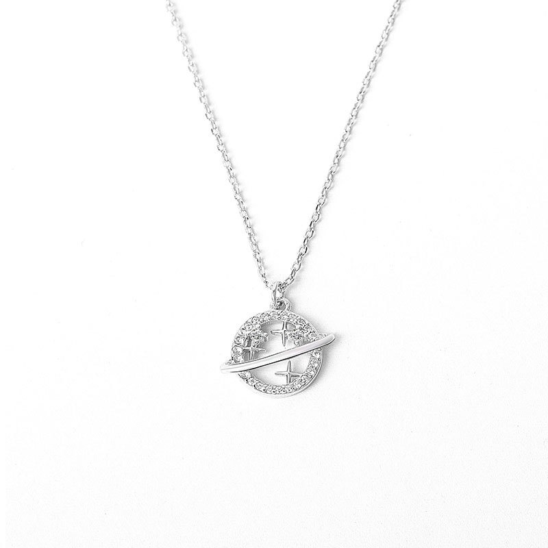 S925 Sterling Silver Necklace Planet Pendant Clavicle Chain