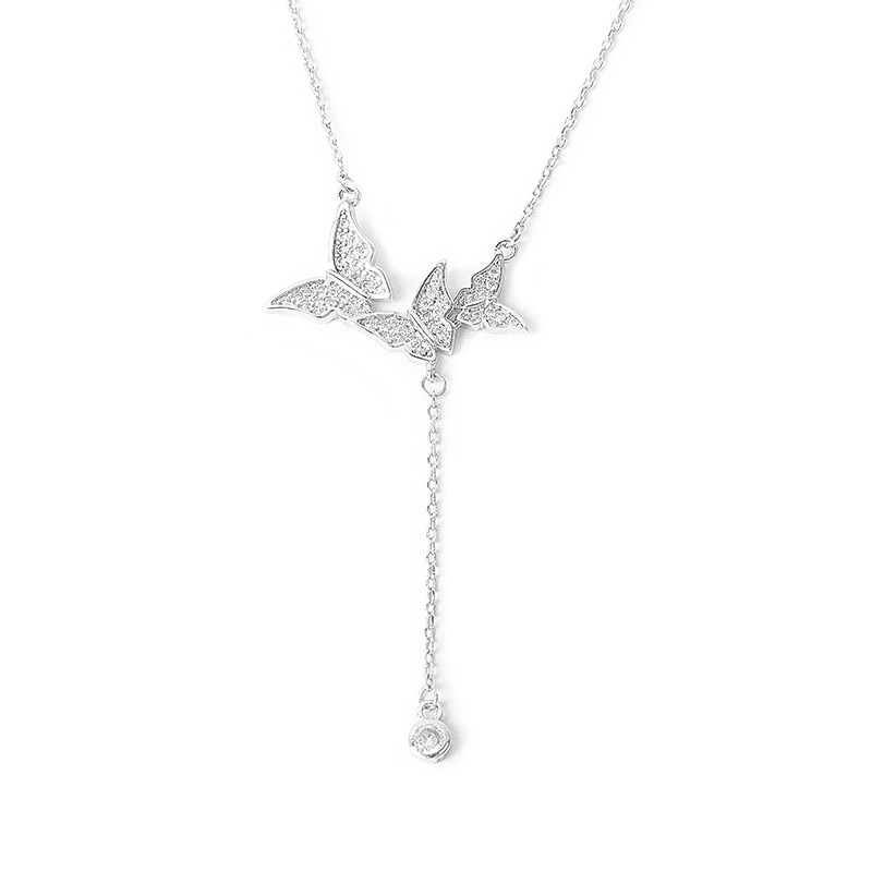 S925 sterling silver necklace tassel butterfly pendant clavicle chain
