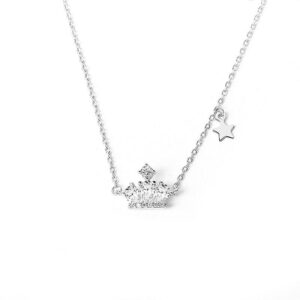 S925 sterling silver necklace crown pendant clavicle chain