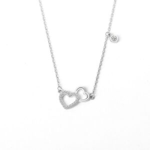 S925 sterling silver necklace double heart pendant clavicle chain