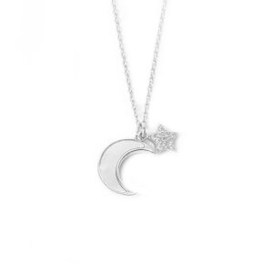 S925 sterling silver necklace white shell star moon pendant clavicle chain
