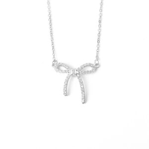 S925 sterling silver necklace bow pendant clavicle chain