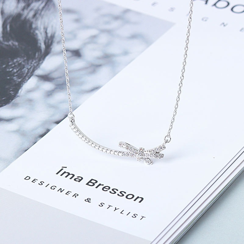 S925 sterling silver necklace smile bow pendant clavicle chain - Image 3