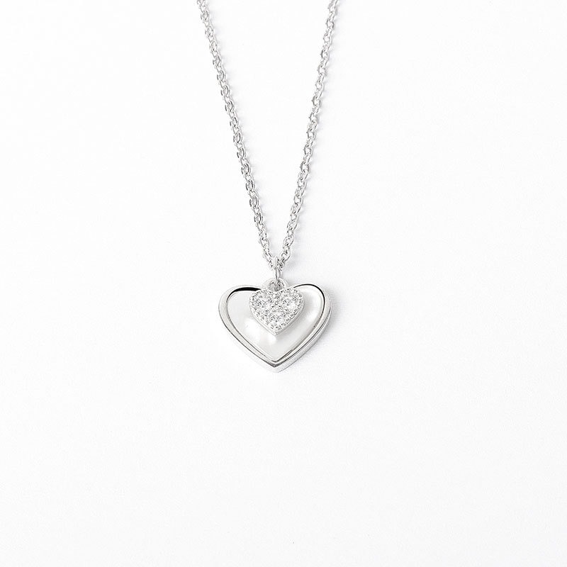 S925 sterling silver necklace shell heart pendant clavicle chain