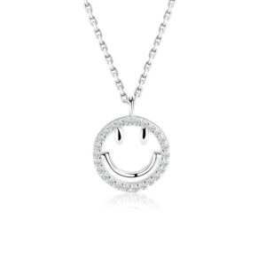 S925 sterling silver necklace smiley face pendant clavicle chain