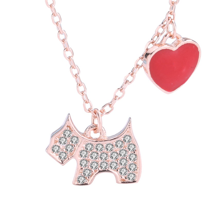 S925 sterling silver necklace love puppy pendant clavicle chain