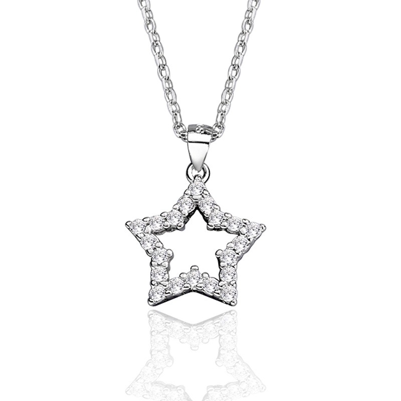 S925 sterling silver necklace lock star pendant clavicle chain