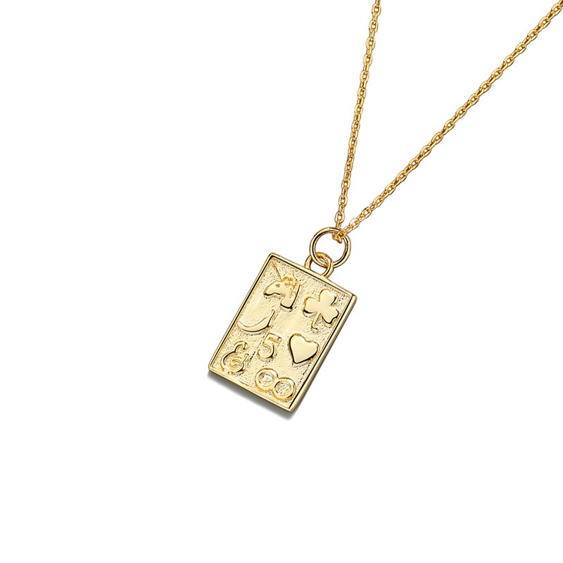 S925 sterling silver necklace square card pendant clavicle chain