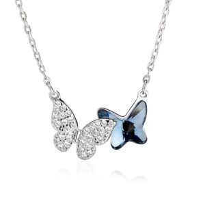 S925 sterling silver necklace butterfly pendant clavicle chain