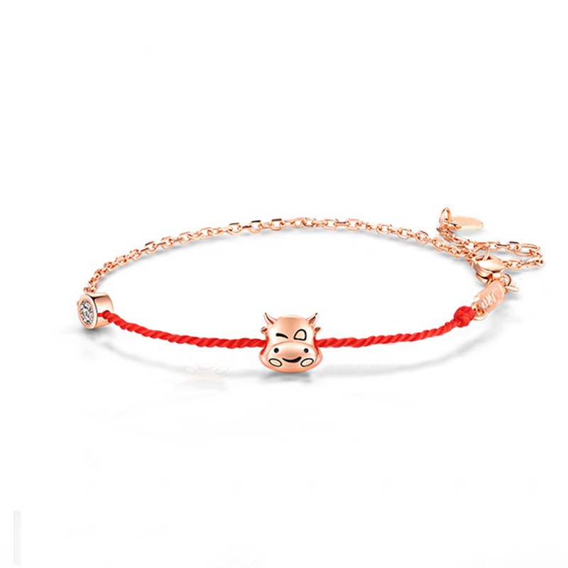 S925 sterling silver bracelet red string cow bracelet