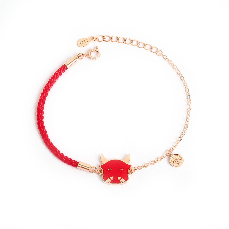 S925 sterling silver bracelet red string bull head thermochromic bracelet
