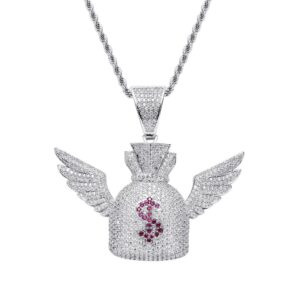 Hip hop pendant copper inlaid with zircon wings money bag shape