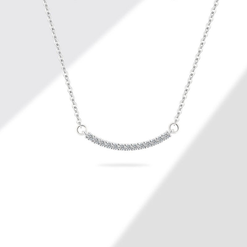 S925 sterling silver necklace silver inlaid with zircon smile pendant clavicle chain - Image 3