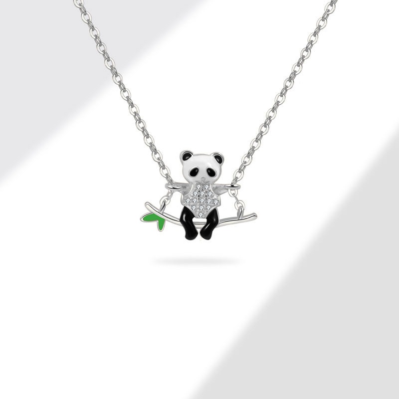 S925 sterling silver necklace silver inlaid zircon panda pendant clavicle chain - Image 3