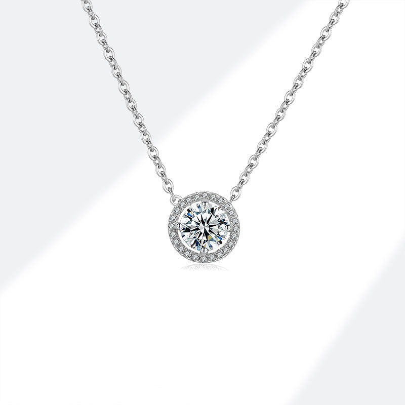 S925 sterling silver necklace moissanite round pendant clavicle chain - Image 2