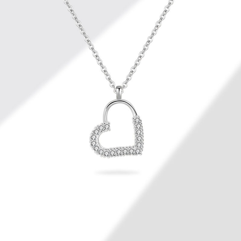 S925 sterling silver necklace silver inlaid zircon heart pendant clavicle chain - Image 3