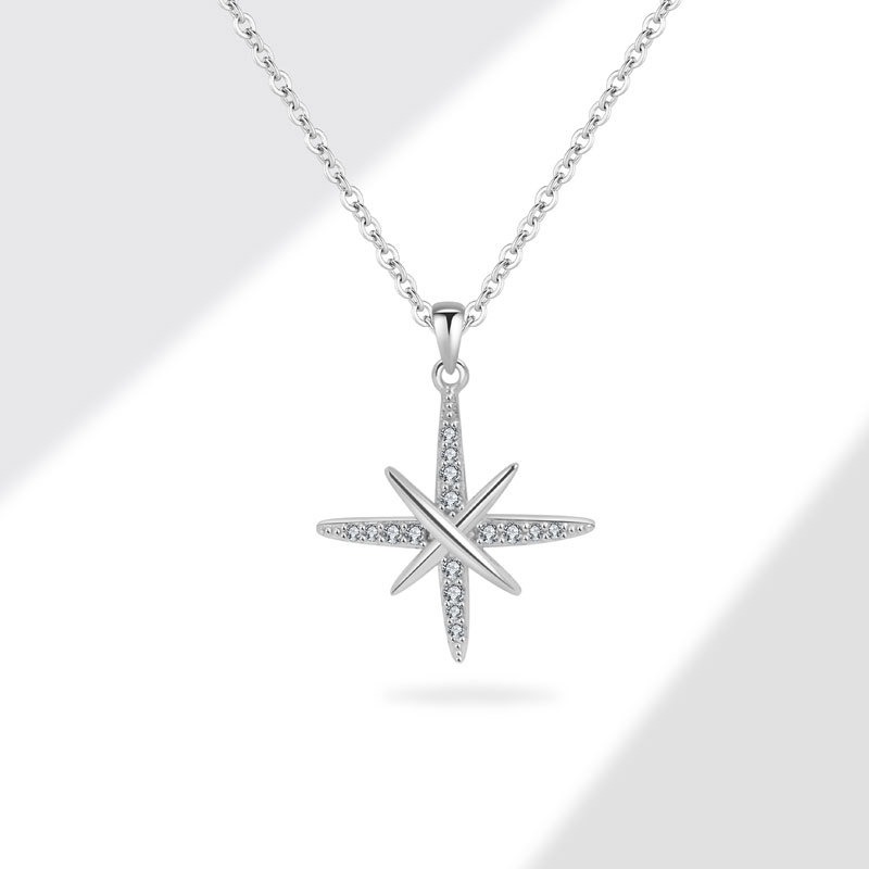 S925 sterling silver necklace silver inlaid zircon star pendant clavicle chain - Image 3