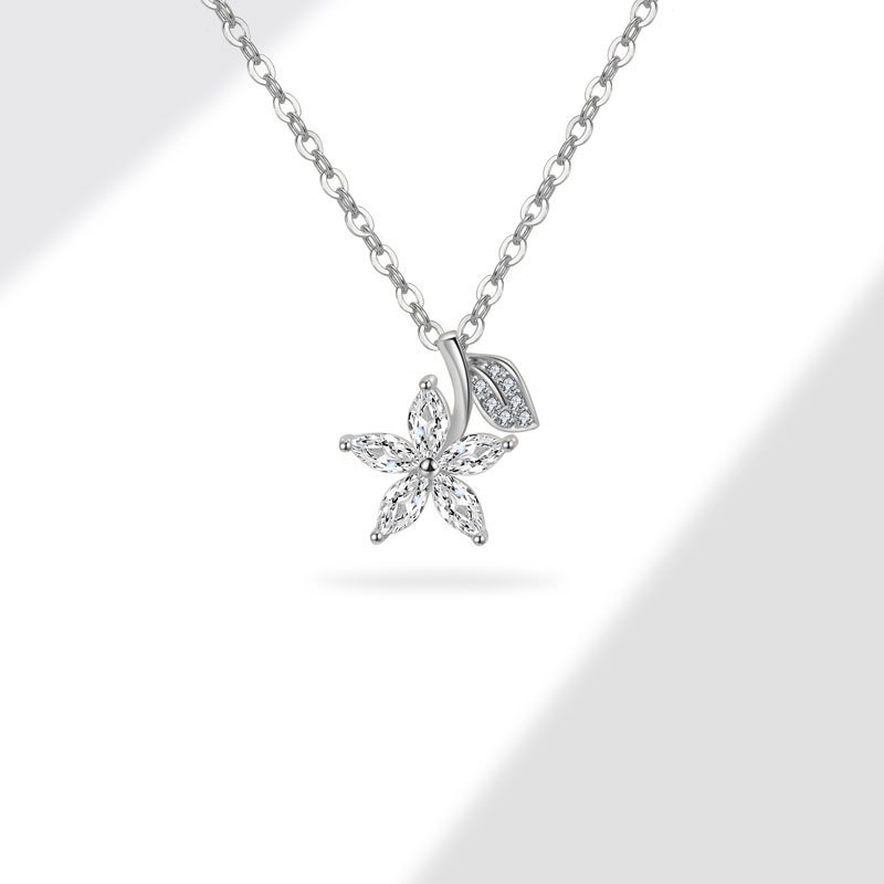 S925 sterling silver necklace cherry blossom leaf pendant clavicle chain - Image 3