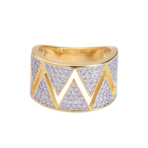 Hip Hop copper inlaid zircon ring W-shaped men's ring