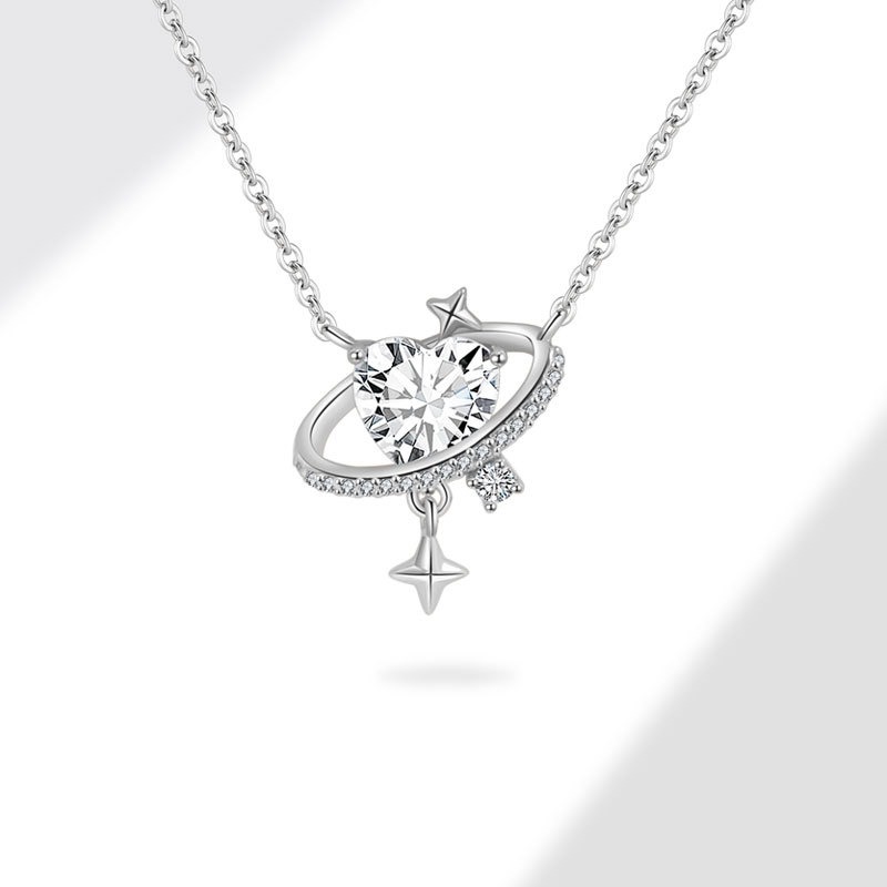 S925 sterling silver necklace tassel planet heart pendant clavicle chain - Image 3