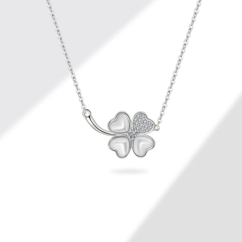 S925 sterling silver necklace mother-of-pearl four-leaf clover pendant clavicle chain - Image 3