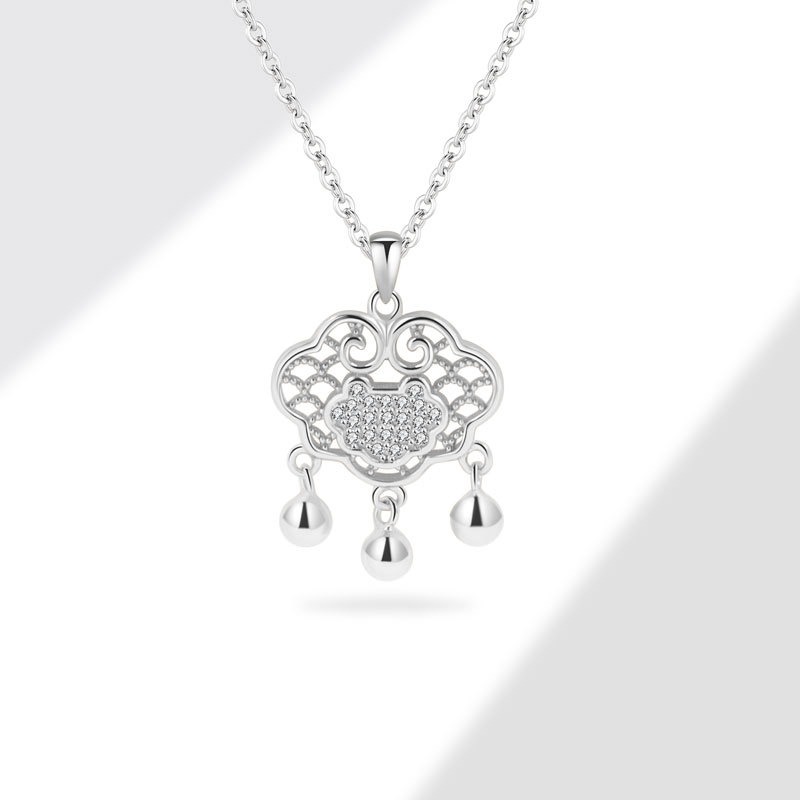 S925 sterling silver necklace Chinese style longevity lock pendant clavicle chain - Image 3