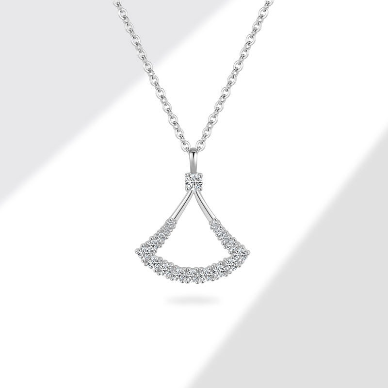 S925 sterling silver necklace hollow fan pendant clavicle chain - Image 3