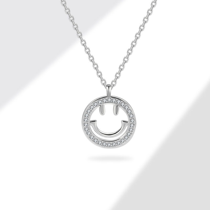S925 sterling silver necklace smiley face pendant clavicle chain - Image 3