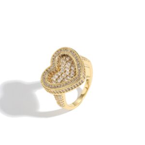 Hip Hop copper inlaid zircon ring 20mm *18mm heart shaped women's ring