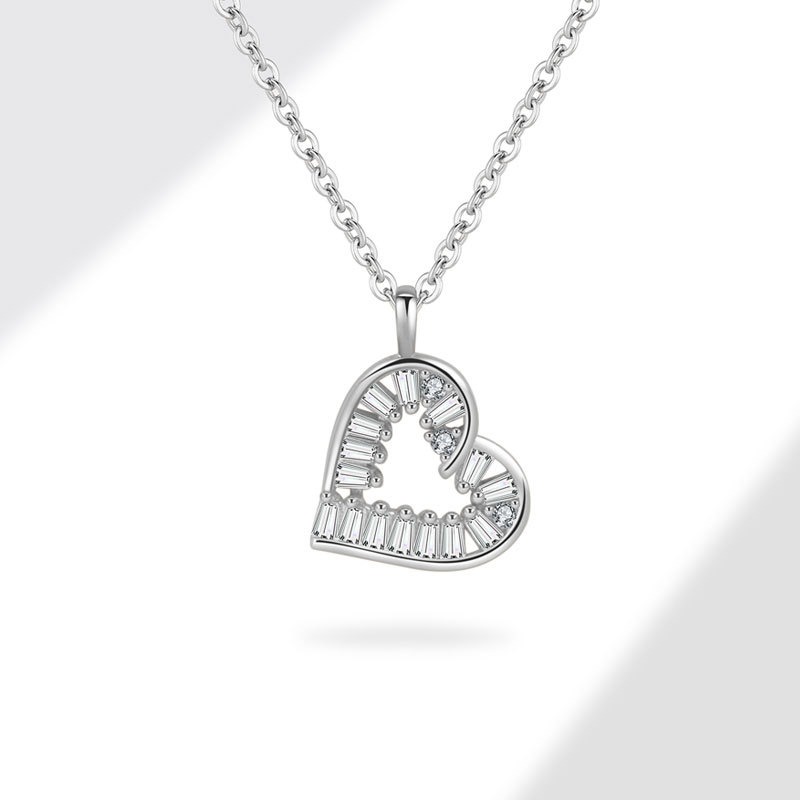 S925 sterling silver necklace heart shaped T square zircon pendant clavicle chain - Image 3