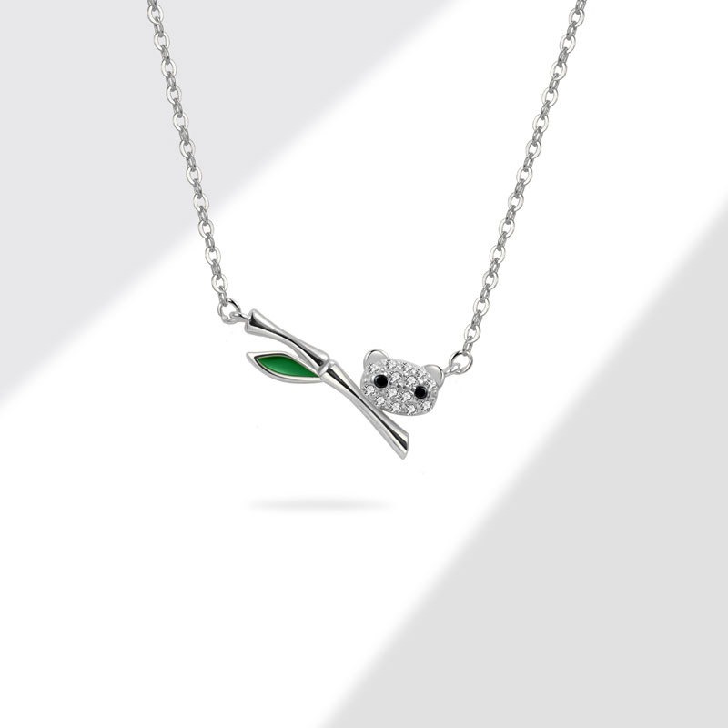 S925 sterling silver necklace panda bamboo pendant clavicle chain - Image 3