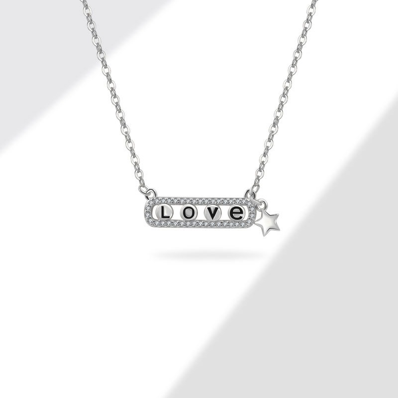 S925 sterling silver necklace LOVE pendant clavicle chain - Image 3