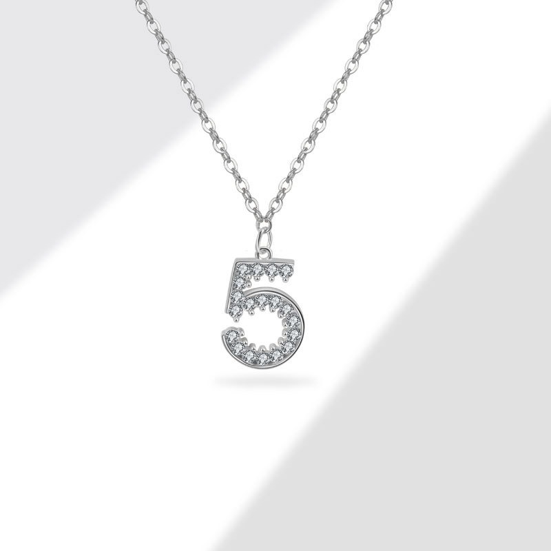 S925 sterling silver necklace number 5 pendant clavicle chain - Image 3