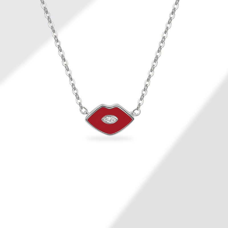 S925 sterling silver necklace red lip pendant clavicle chain - Image 3
