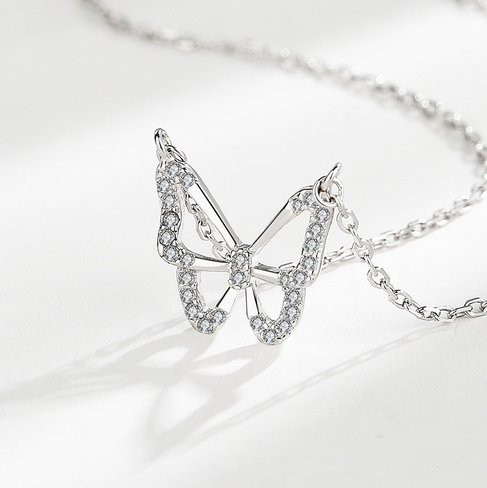 S925 sterling silver necklace butterfly pendant clavicle chain - Image 3