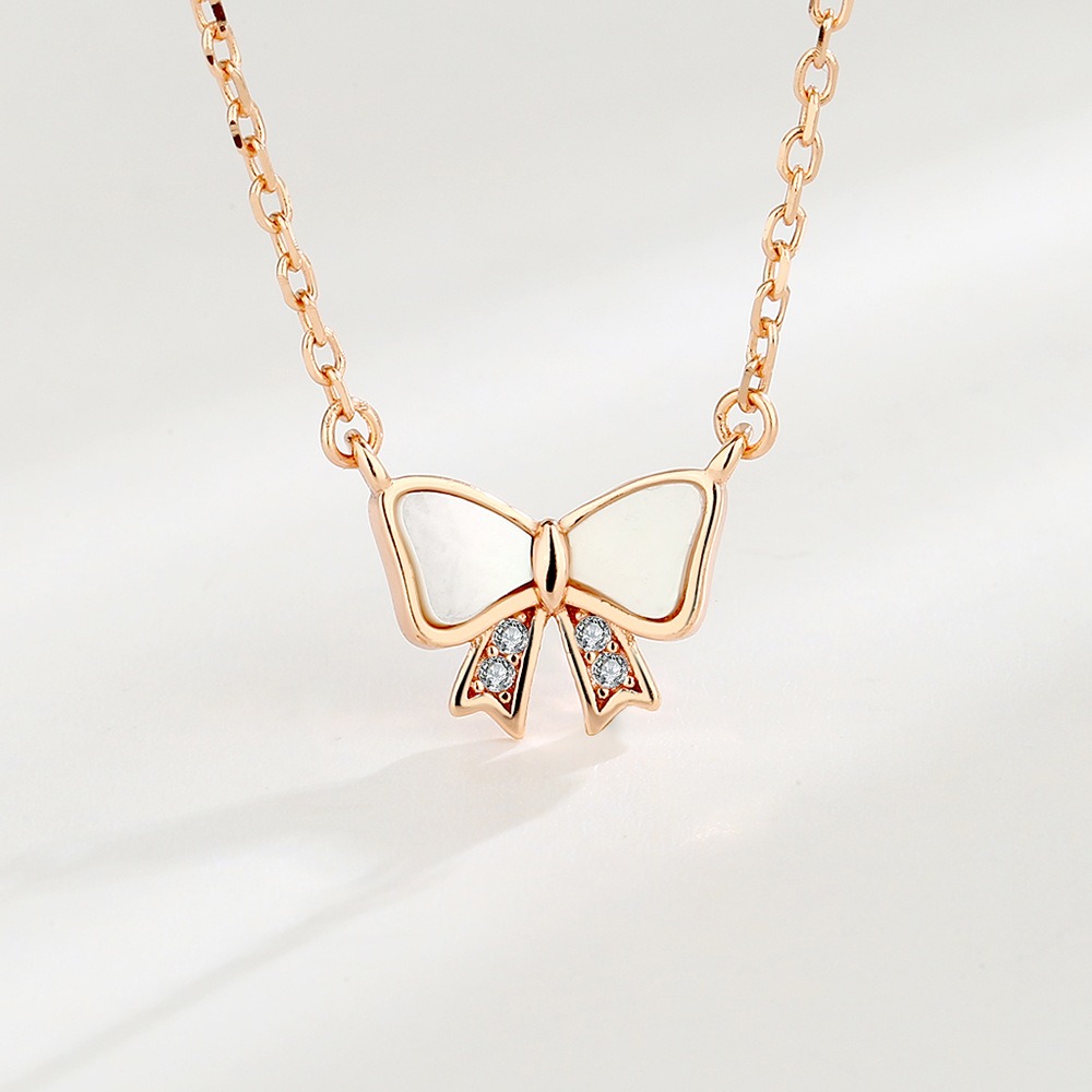 S925 sterling silver necklace mother-of-pearl bow pendant clavicle chain - Image 2