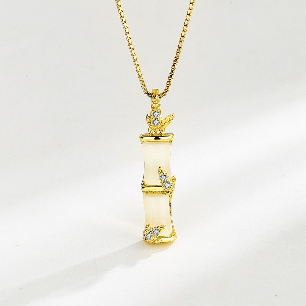 S925 sterling silver necklace bamboo pendant clavicle chain - Image 2