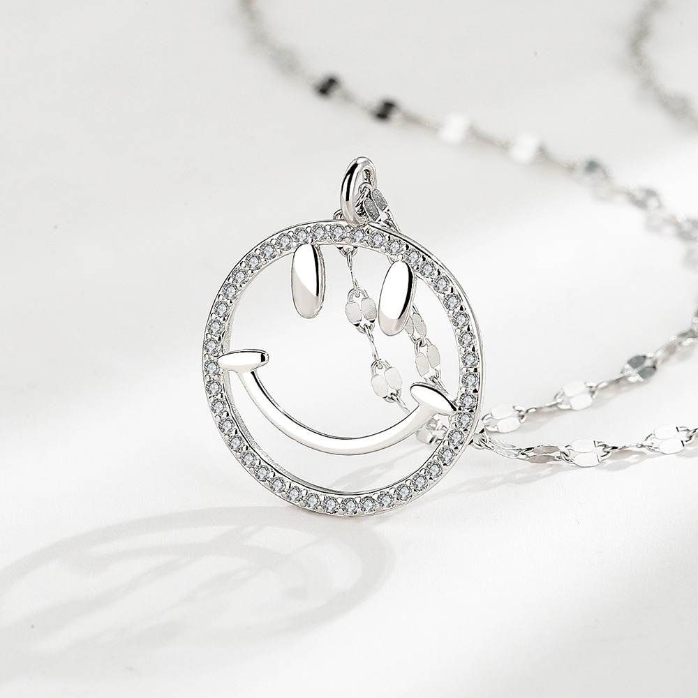 S925 sterling silver necklace smiley face pendant clavicle chain - Image 3