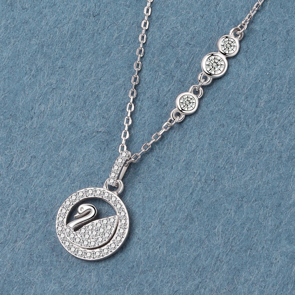S925 sterling silver necklace round swan pendant clavicle chain - Image 4