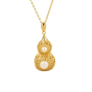 S925 sterling silver necklace and Tian jade hollow gourd pendant clavicle chain